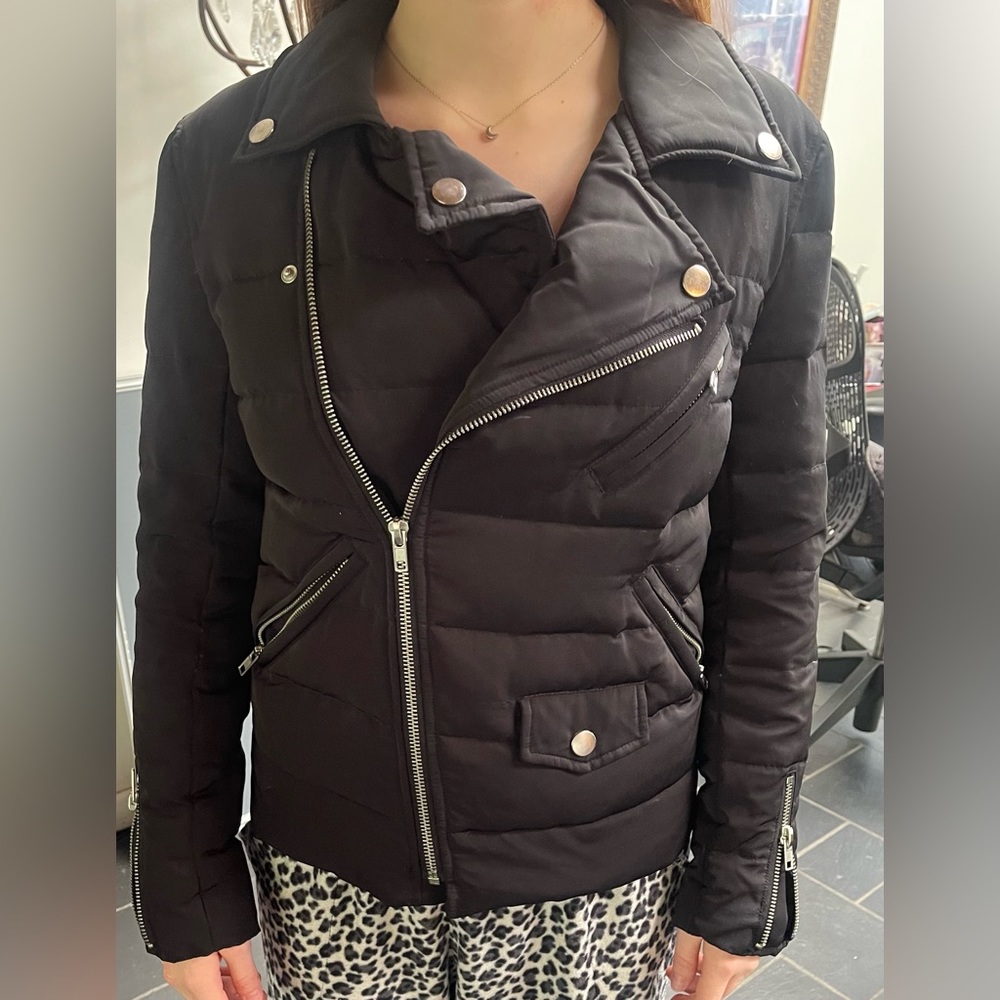 AQUA BLACK MOTO PUFFER JACKET SIZE S